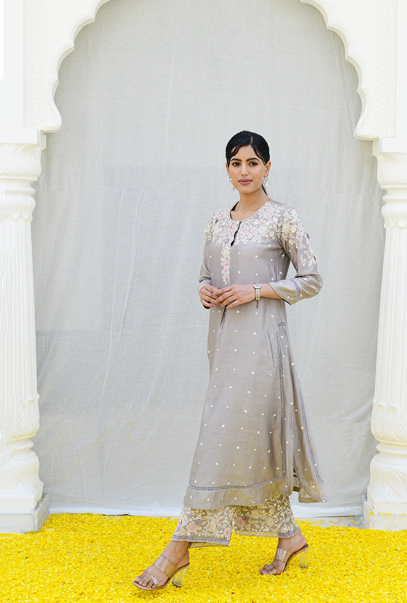 Grey Light Long Izra Kurta Set