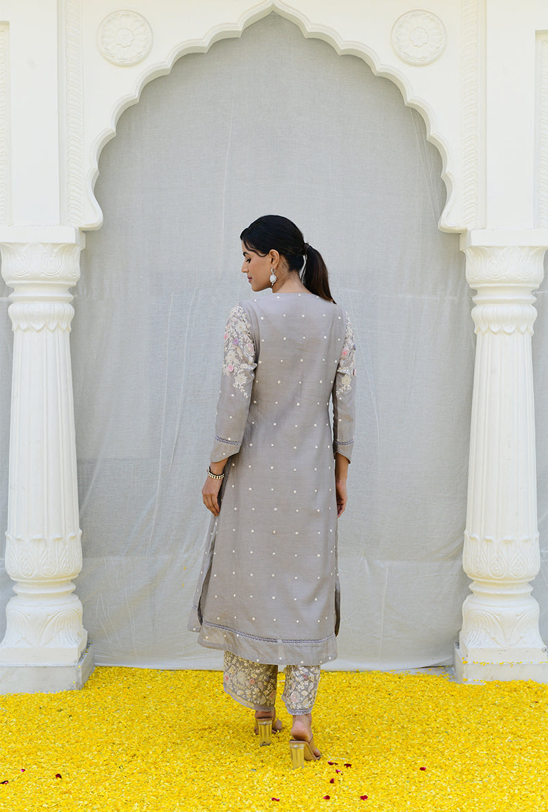Grey Light Long Izra Kurta Set