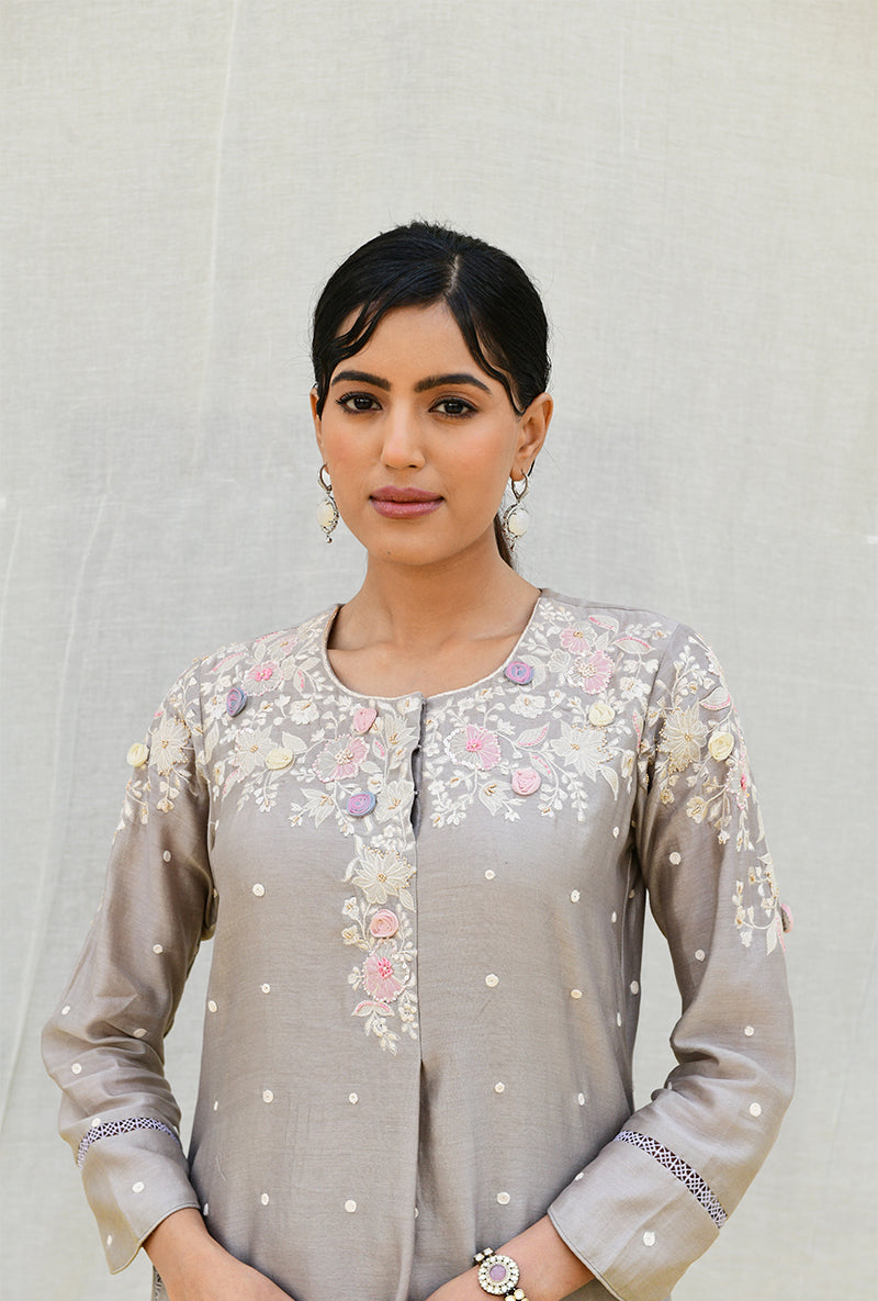 Grey Light Long Izra Kurta Set