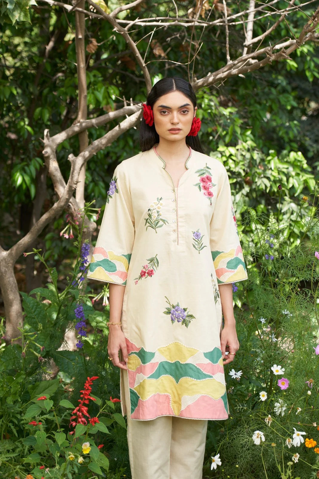 White Applique Work Aster Maple Kurta Set