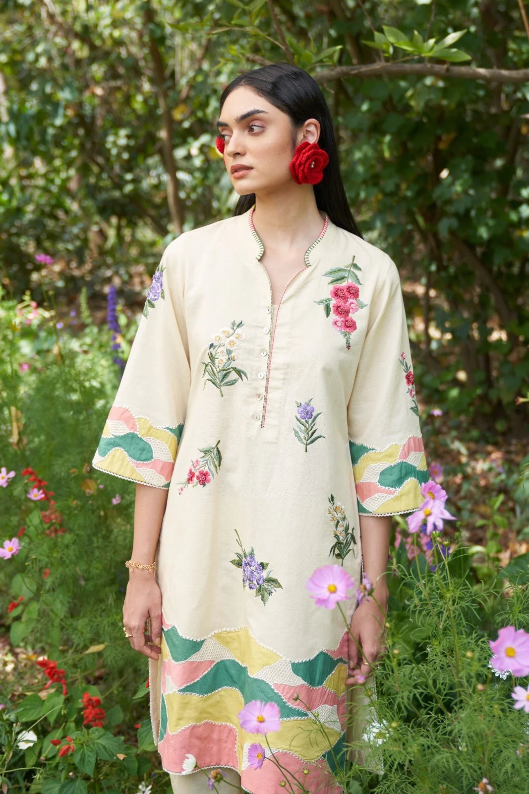 White Applique Work Aster Maple Kurta Set