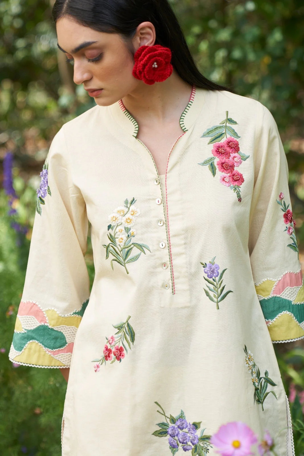 White Applique Work Aster Maple Kurta Set