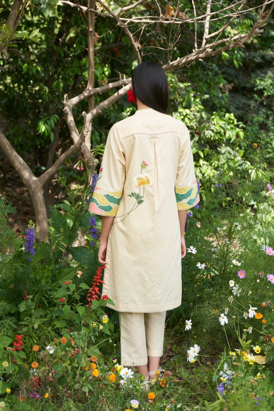 White Applique Work Aster Maple Kurta Set