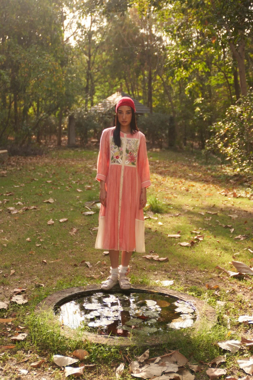 Peach Embroidered Yoke Jasmine Maple Dress