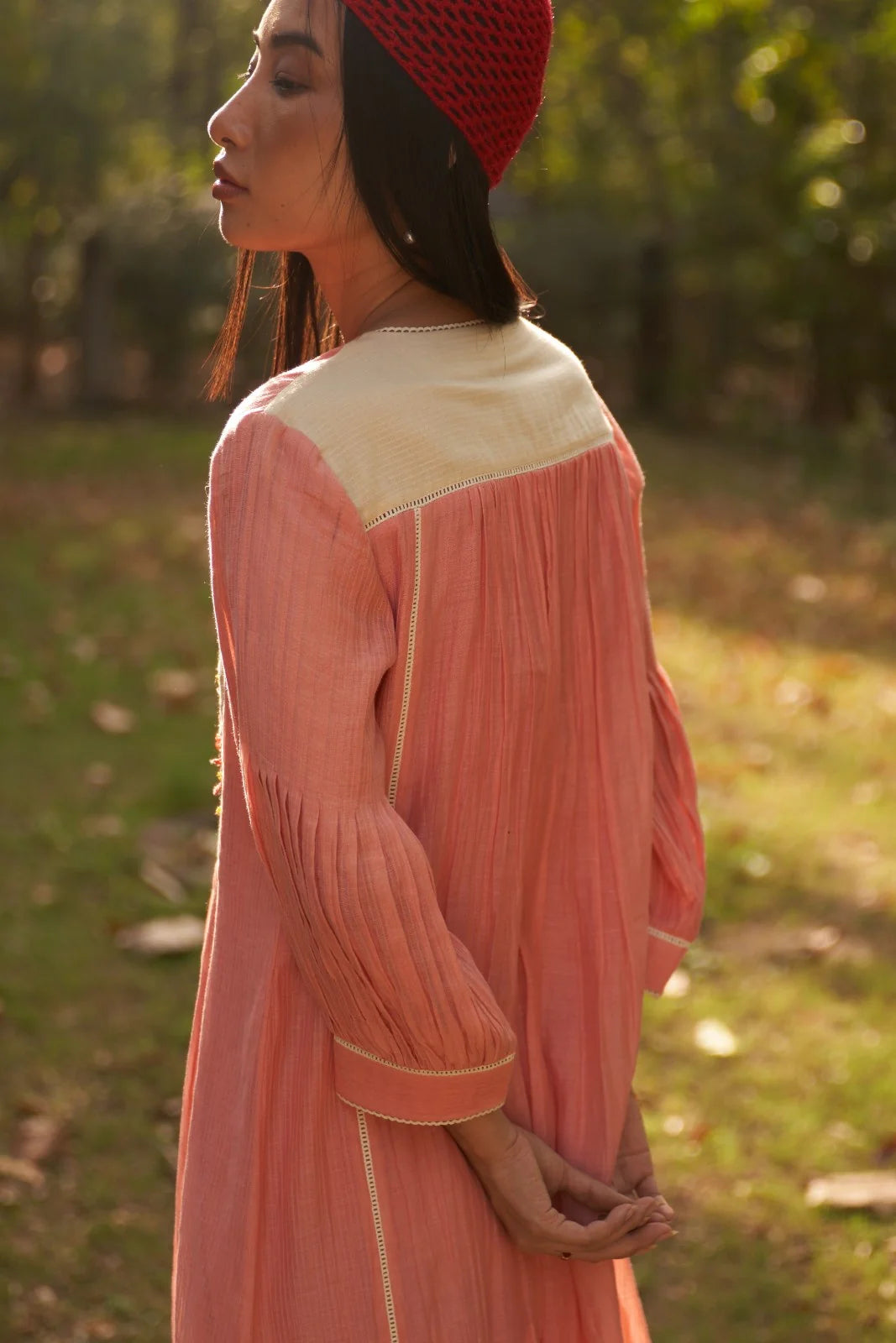 Peach Embroidered Yoke Jasmine Maple Dress