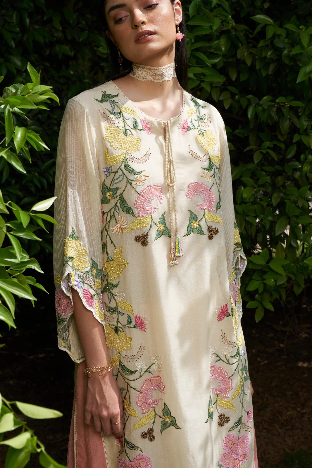 Beige Applique And Resham Work Iris Maple Kurta Set