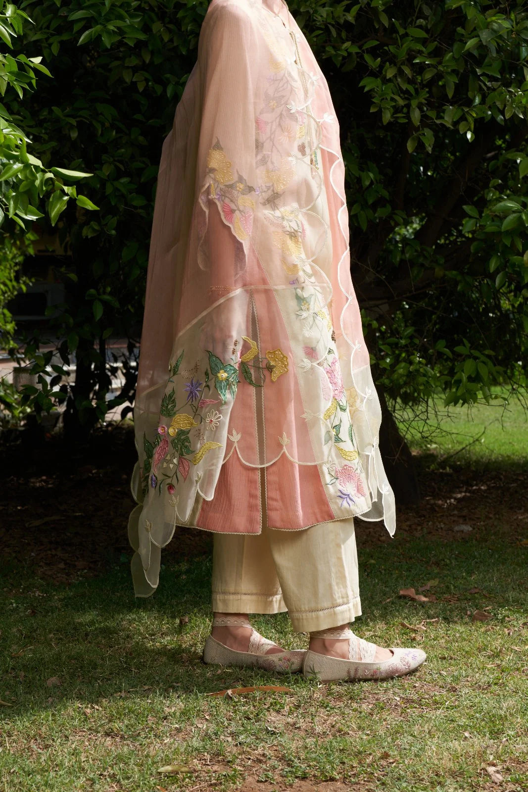 Beige Applique And Resham Work Iris Maple Kurta Set