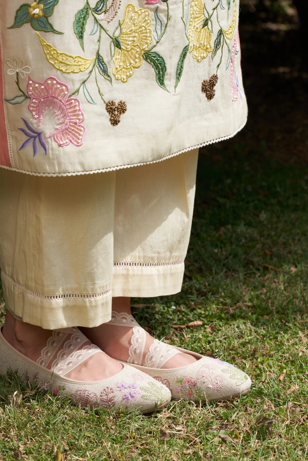 Beige Applique And Resham Work Iris Maple Kurta Set