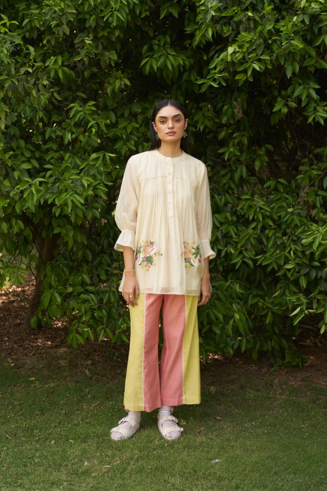 Beige Embroidered Calla Maple Co-Ord Set