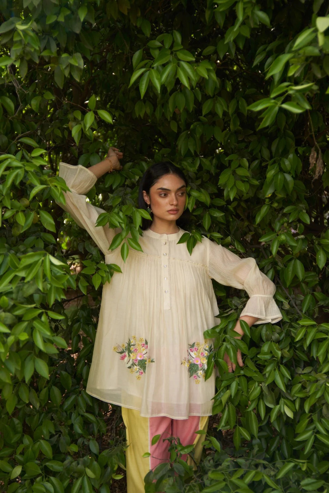 Beige Embroidered Calla Maple Co-Ord Set