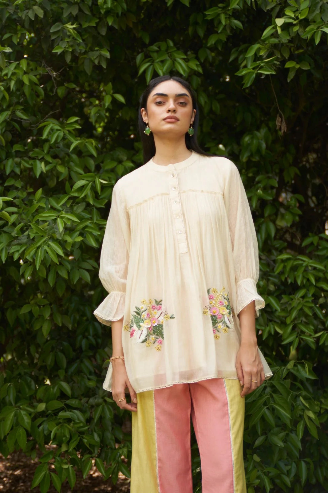 Beige Embroidered Calla Maple Co-Ord Set