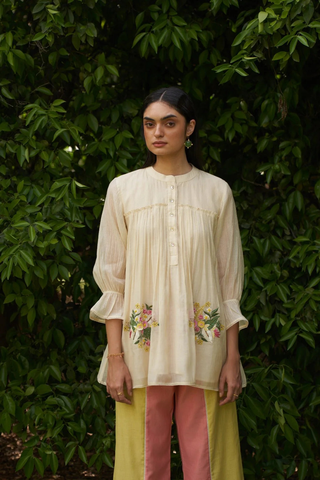 Beige Embroidered Calla Maple Co-Ord Set