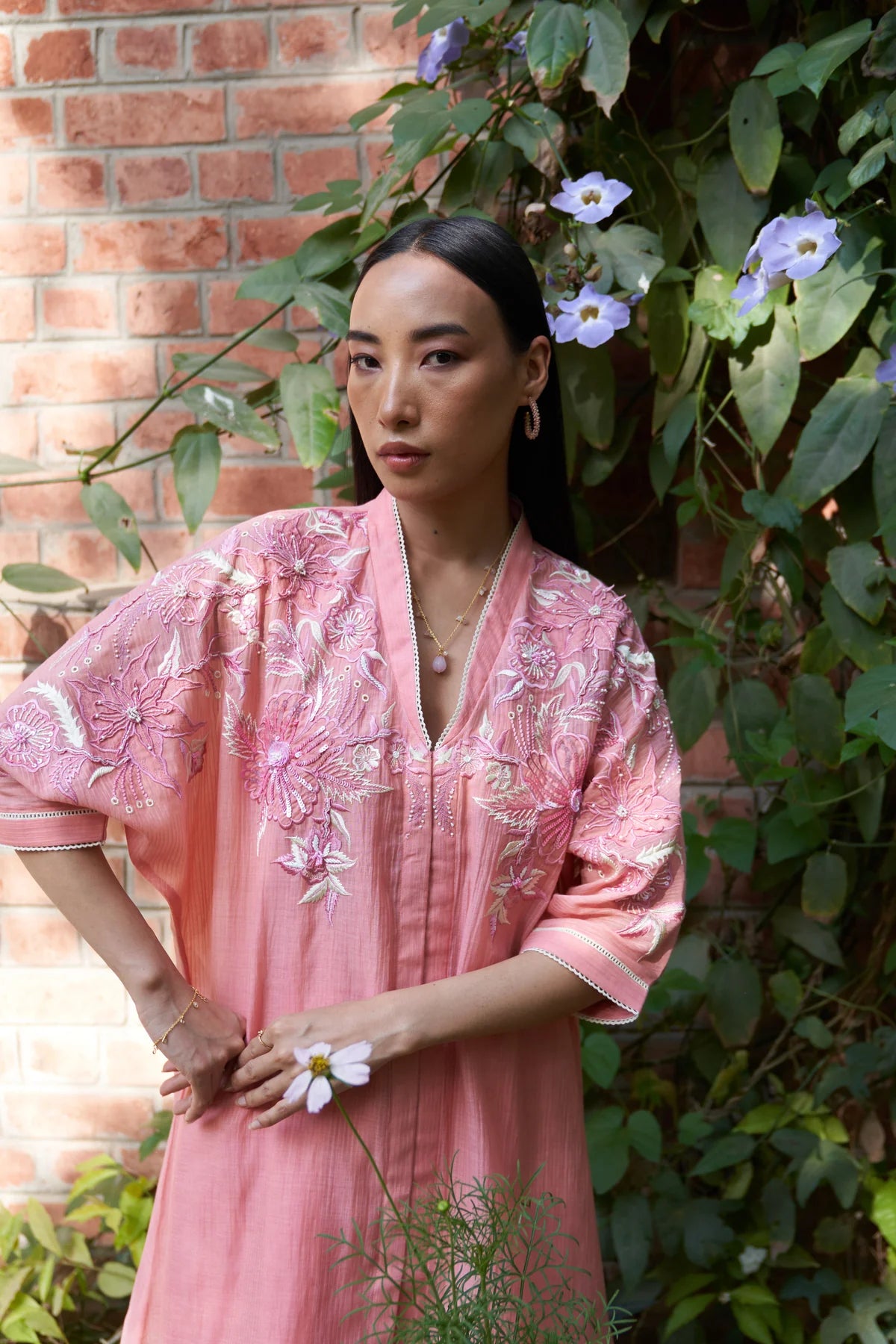 Peach Cutdana Beads And Resham Work Rose Maple Co-Ord Set