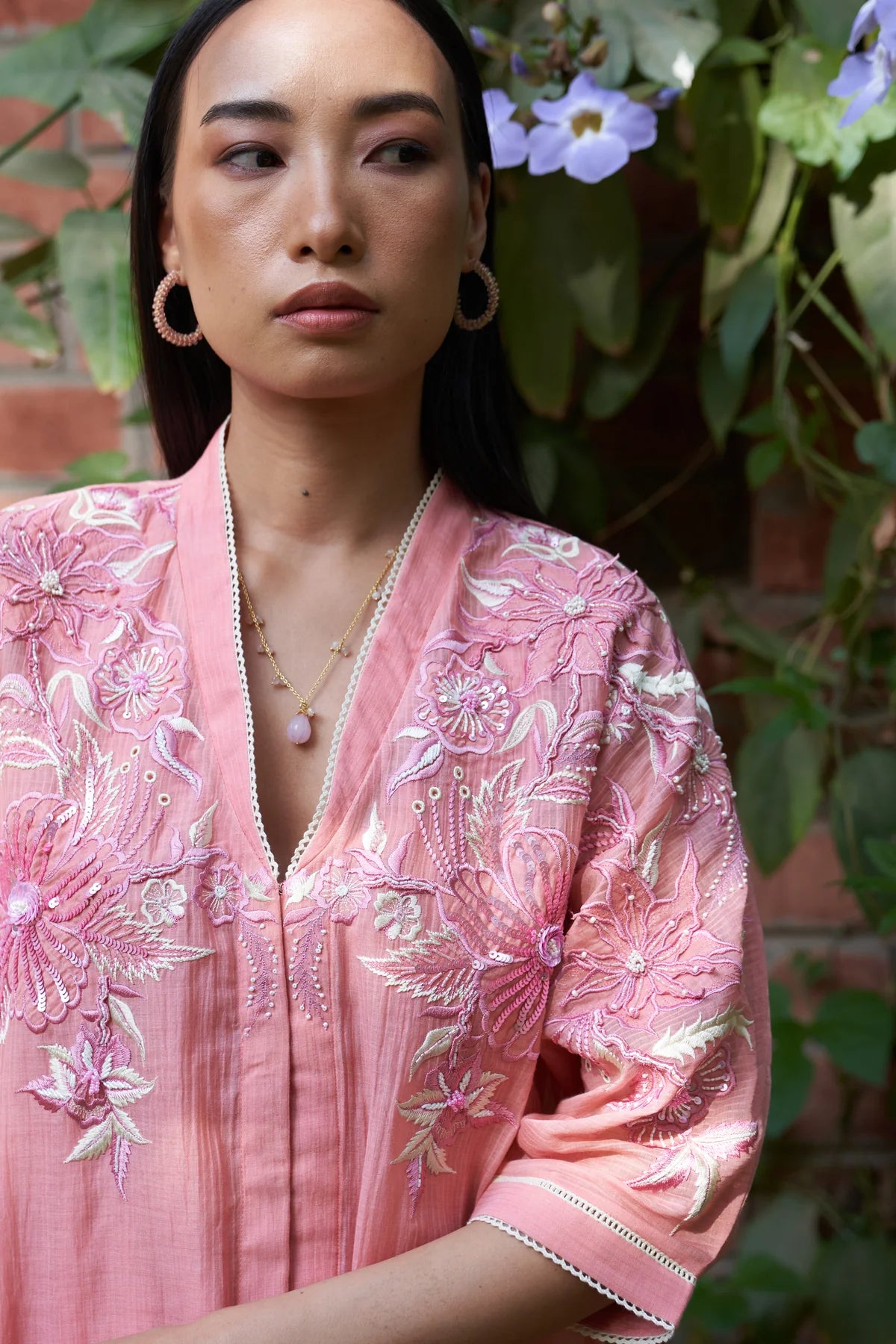 Peach Cutdana Beads And Resham Work Rose Maple Co-Ord Set