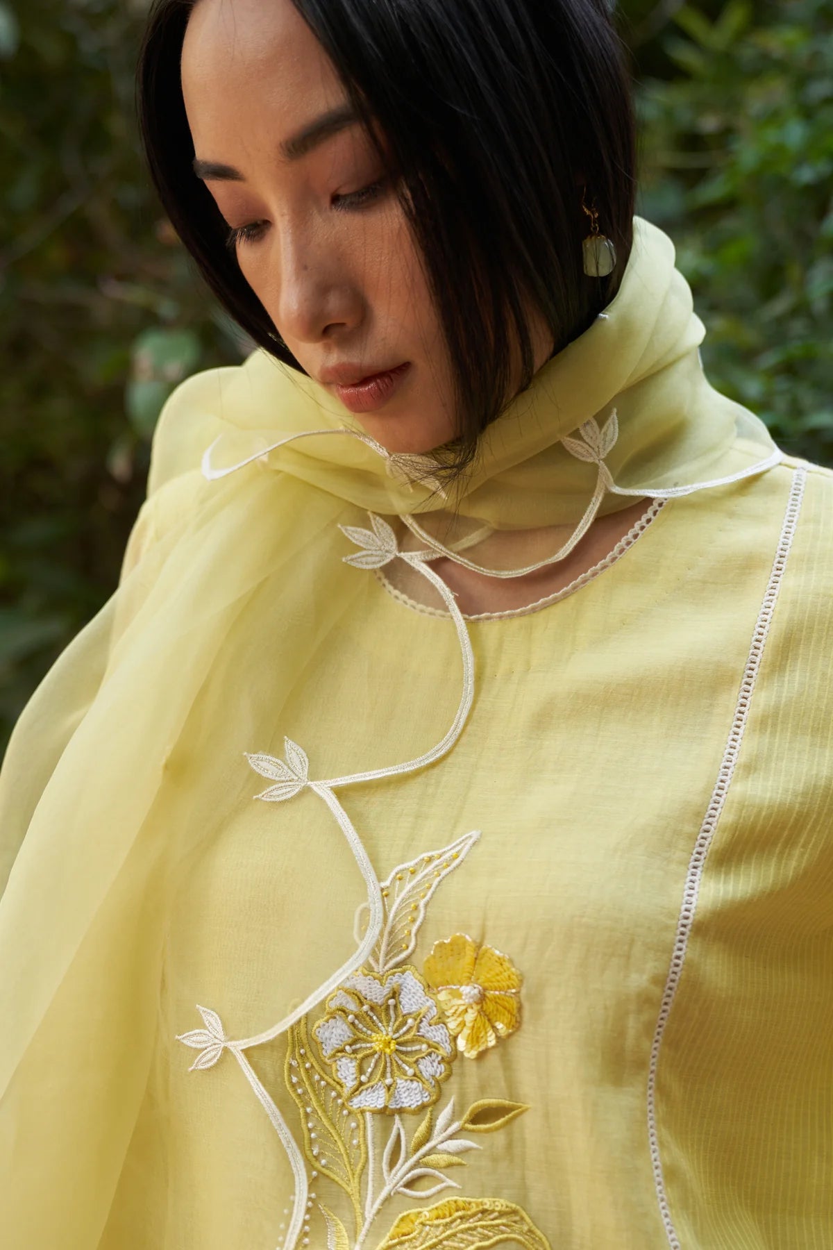 Lemon Yellow Applique Work Cosmos Maple Kurta Set