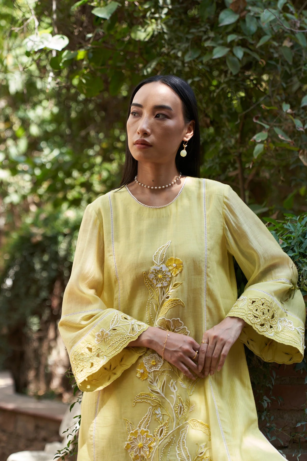Lemon Yellow Applique Work Cosmos Maple Kurta Set
