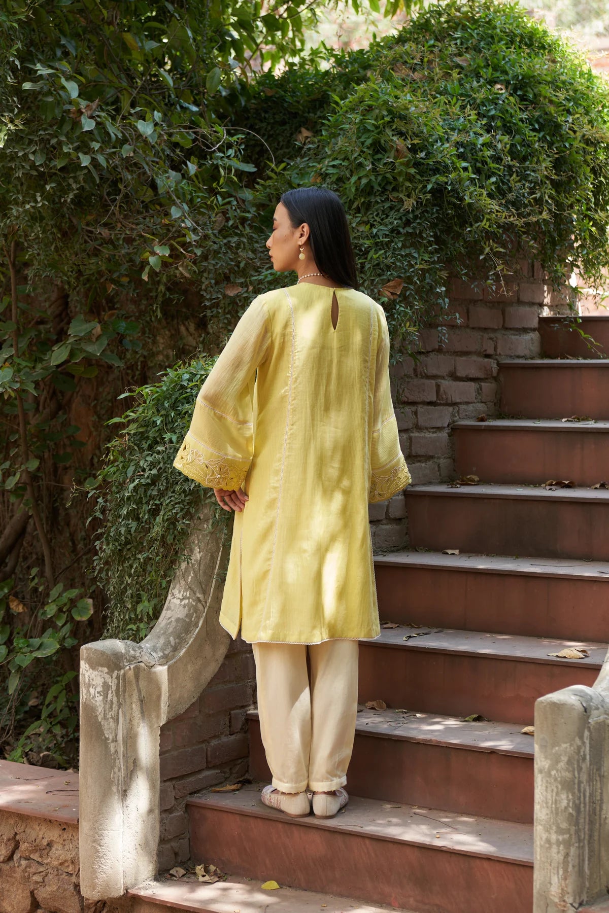 Lemon Yellow Applique Work Cosmos Maple Kurta Set