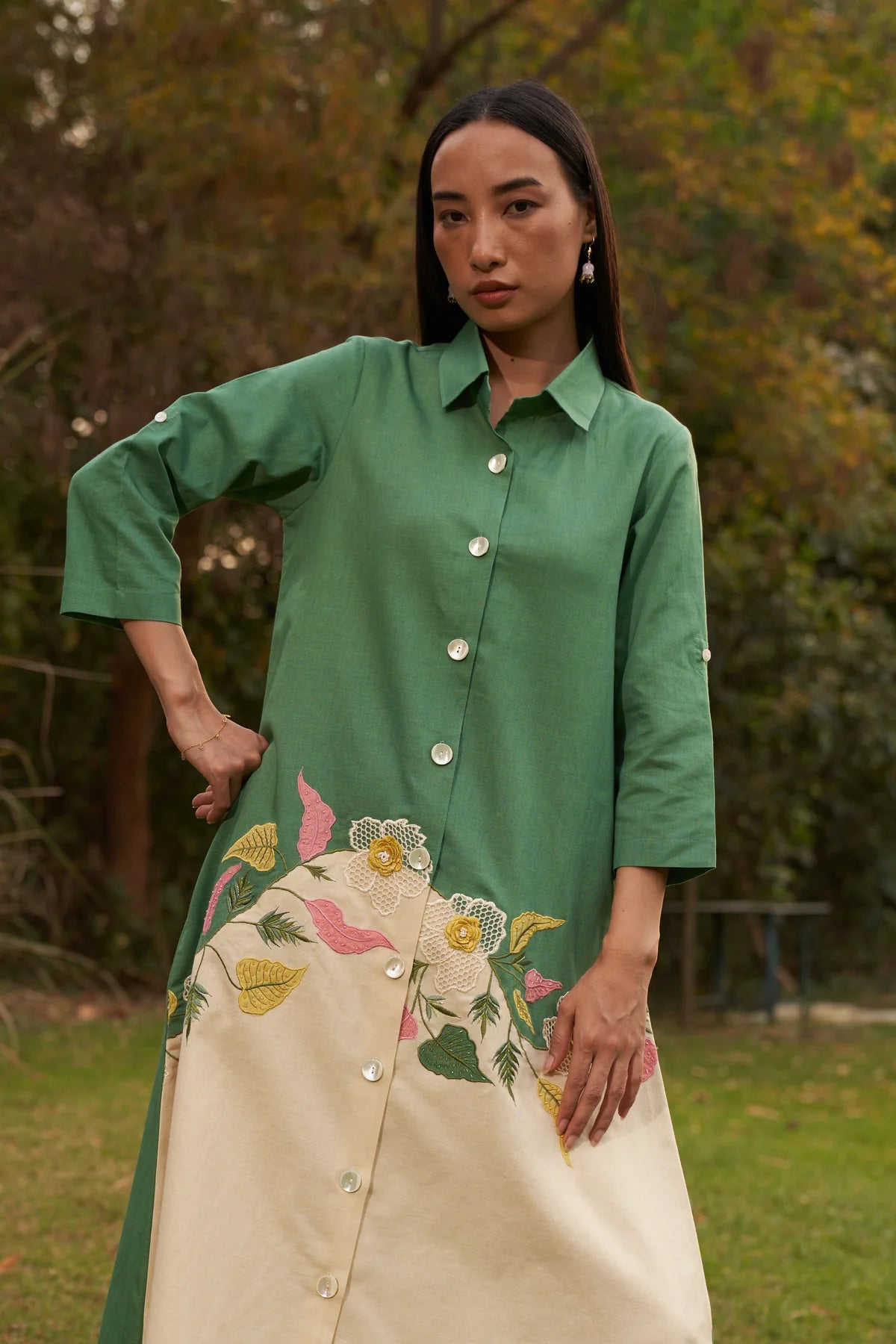 Green Hand Work Nigella Maple Shirt Dress