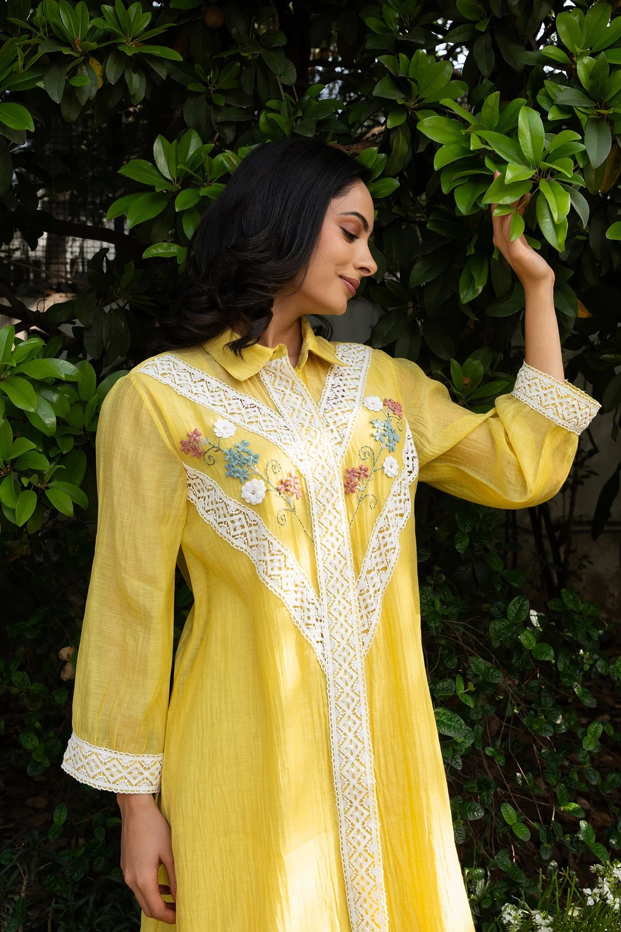 Varsha Rana in Lemon Yellow Collared High Low Kiki Kurta Set