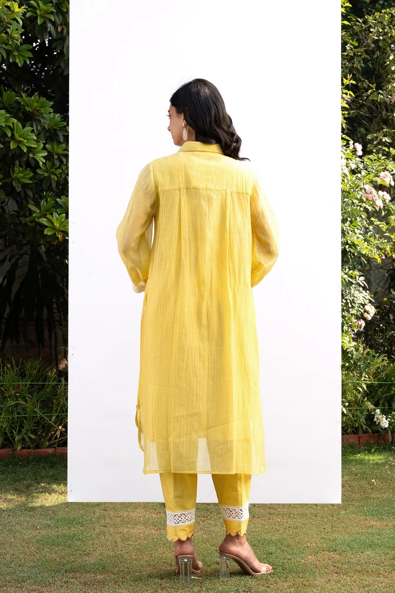Varsha Rana in Lemon Yellow Collared High Low Kiki Kurta Set