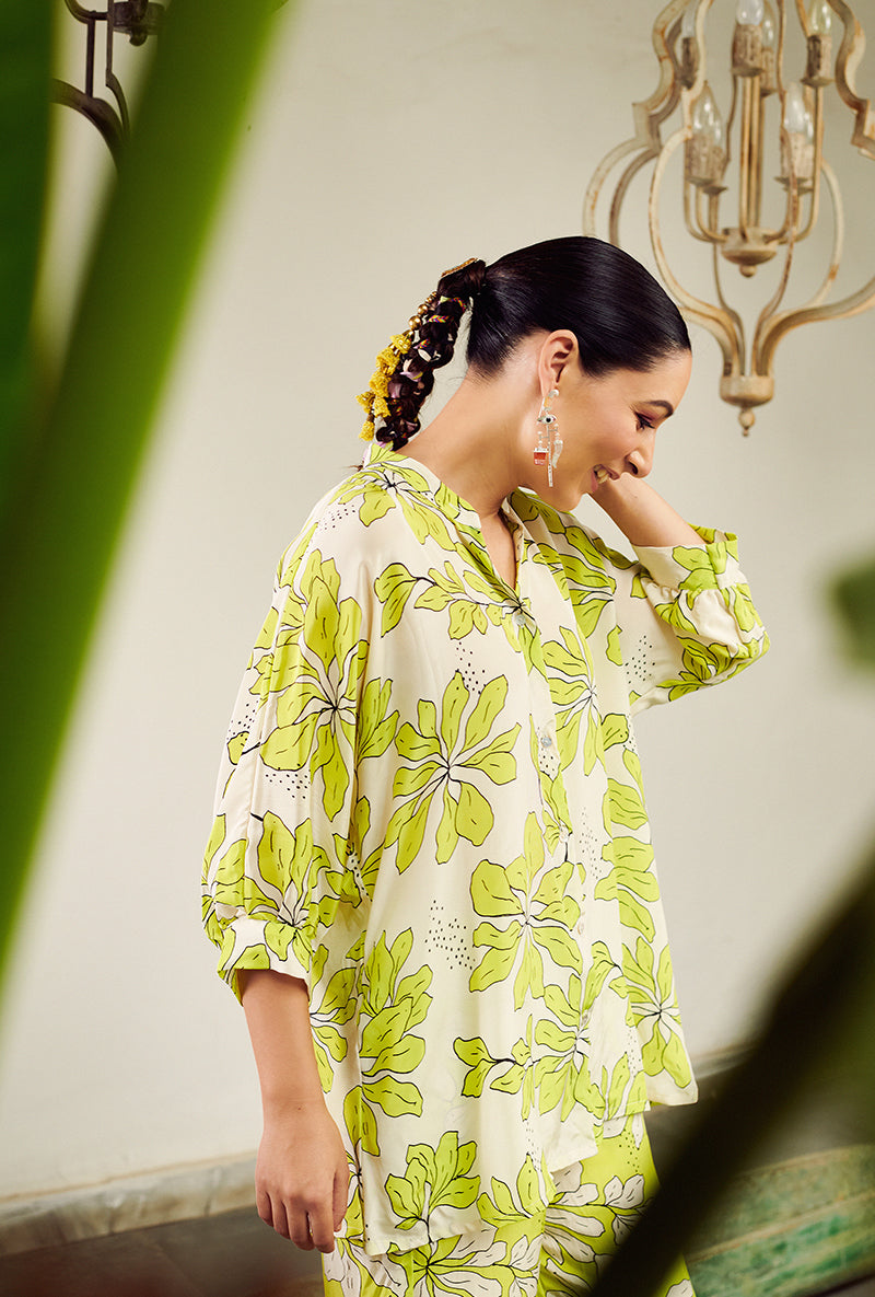 Neon green Digital Printed Summer Wishlist Co-Ord Set