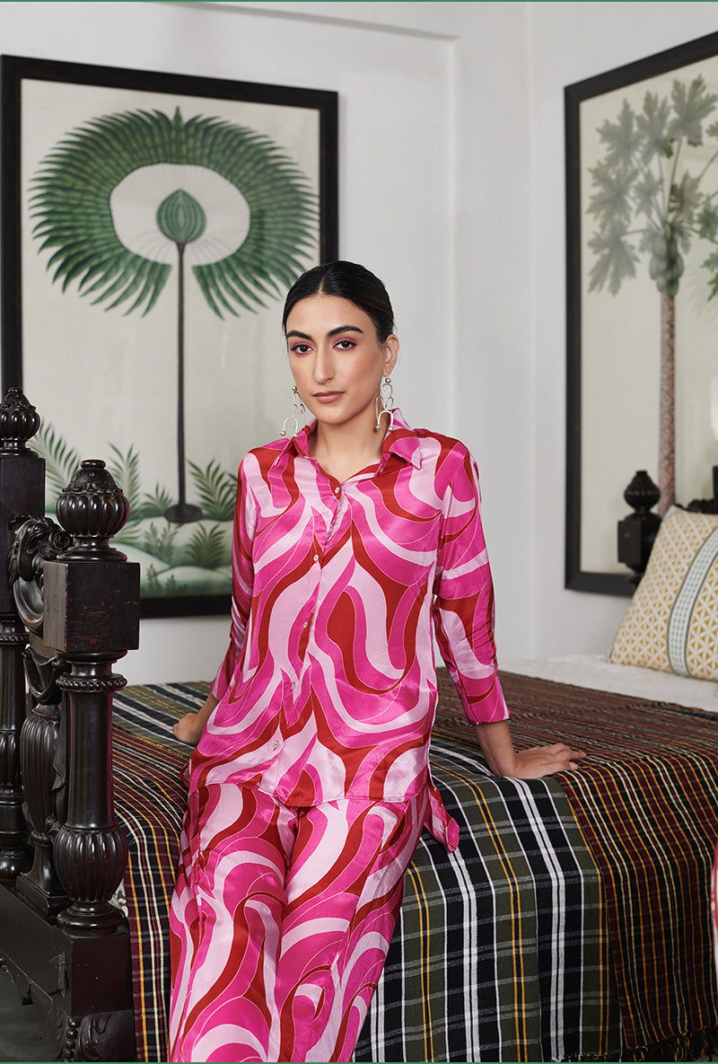 Fushia Abstract Digital Printed Summer Wishlist Co-Ord Set
