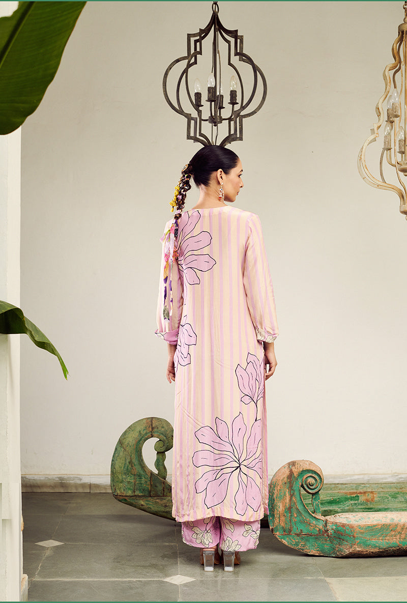 Mauve Big Flower Stripe Digital Printed Summer Wishlist Kurta Set