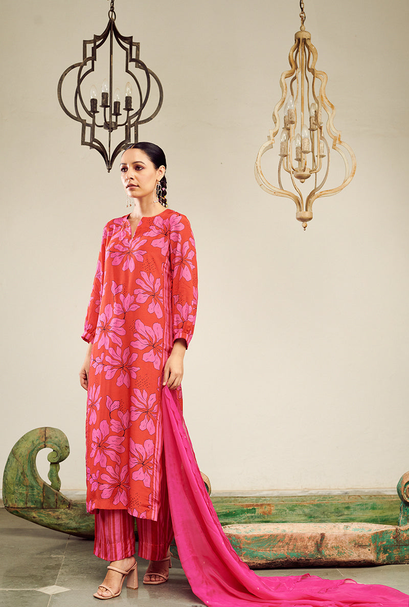 Hot pink Digital Printed Summer Wishlist Kurta Set