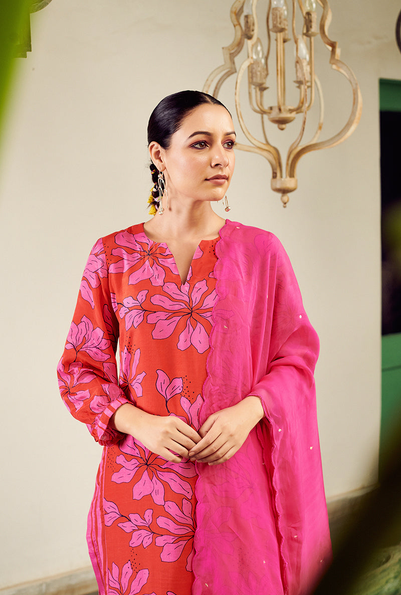 Hot pink Digital Printed Summer Wishlist Kurta Set