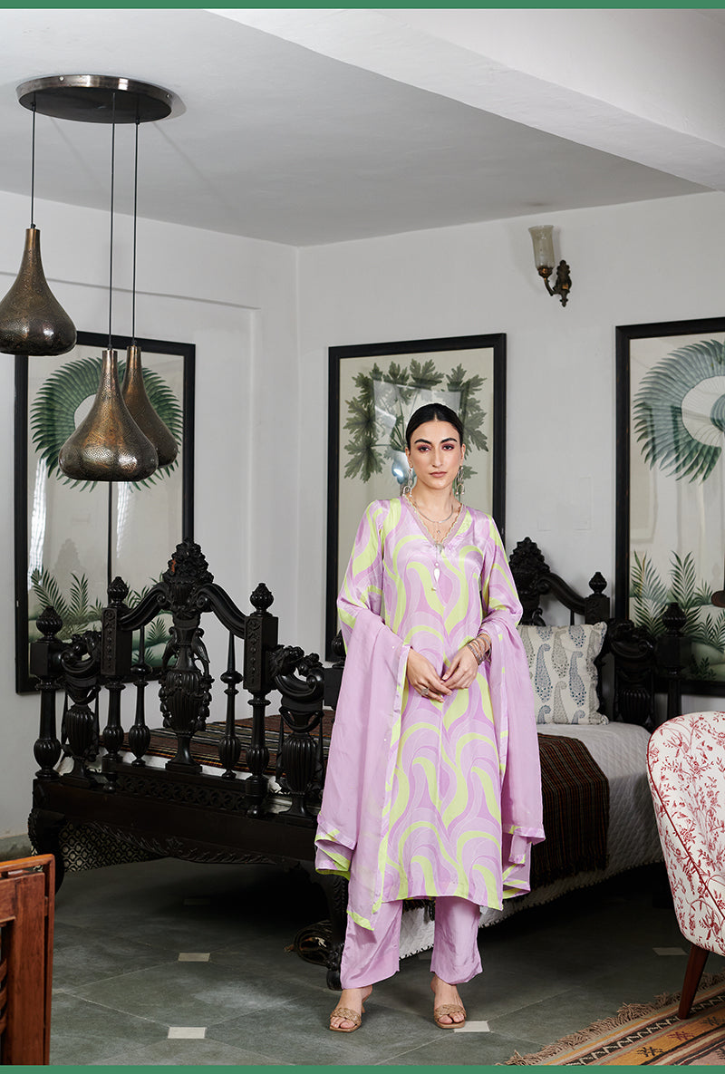 Lilac Abstract Digital Printed Summer Wishlist Kurta Set