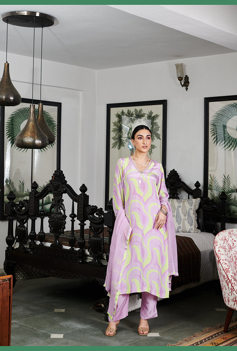 Lilac Abstract Digital Printed Summer Wishlist Kurta Set