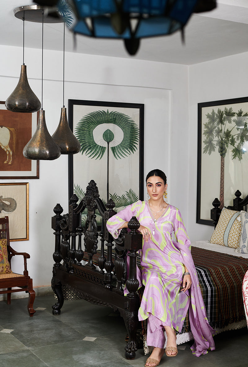 Lilac Abstract Digital Printed Summer Wishlist Kurta Set