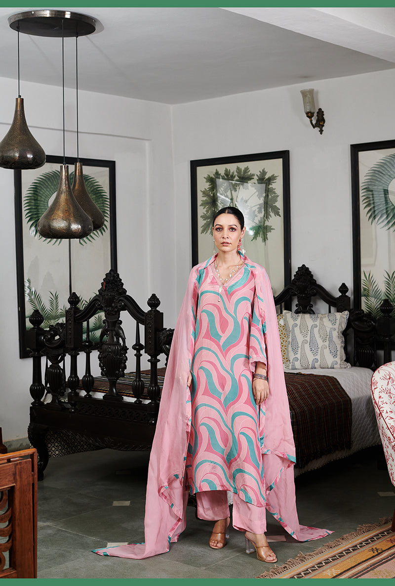 Mousse blush Abstract Digital Printed Summer Wishlist Kurta Set