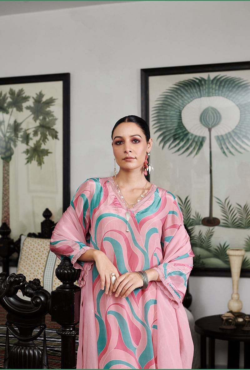 Mousse blush Abstract Digital Printed Summer Wishlist Kurta Set