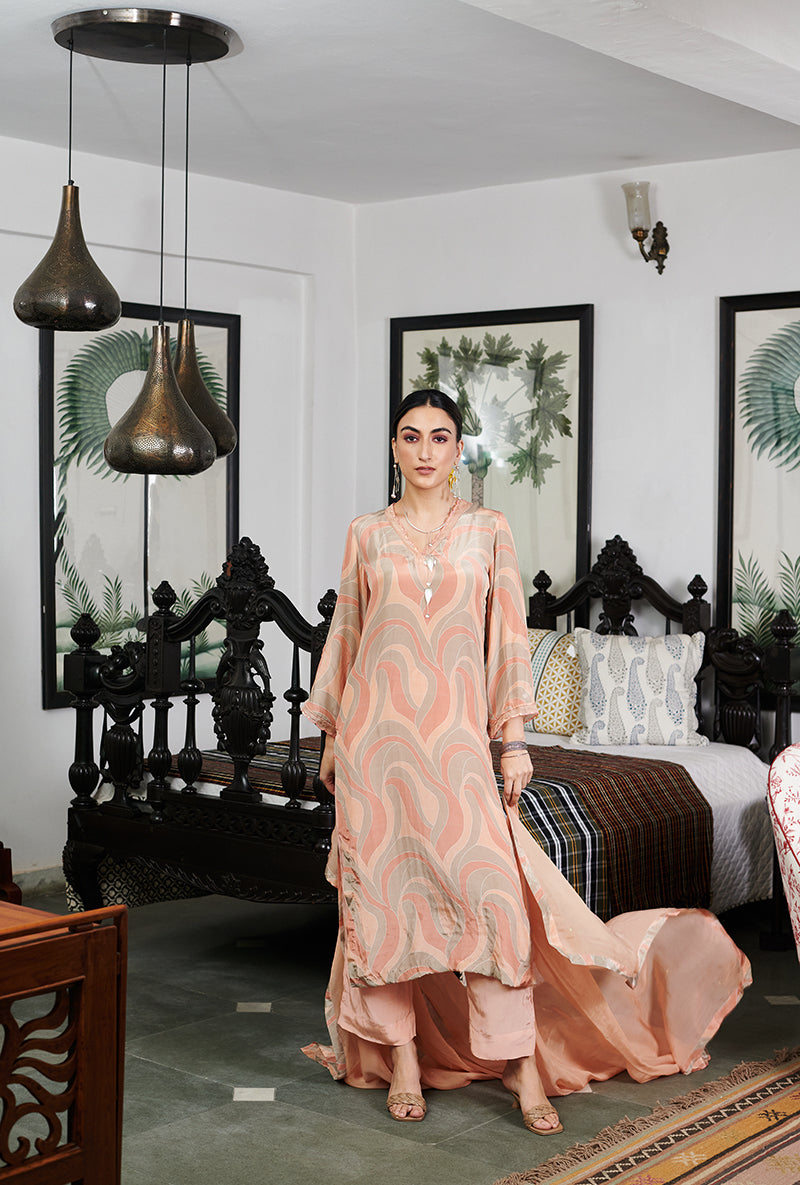 Fawn Abstract Digital Printed Summer Wishlist Kurta Set