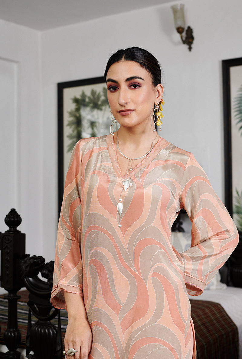 Fawn Abstract Digital Printed Summer Wishlist Kurta Set
