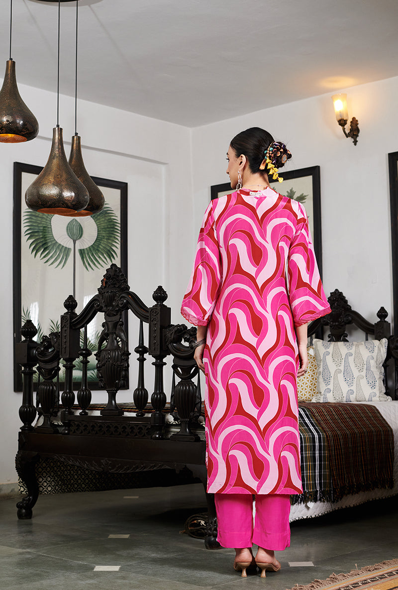 Fushia Digital Abstract Printed Summer Wishlist Kurta Set