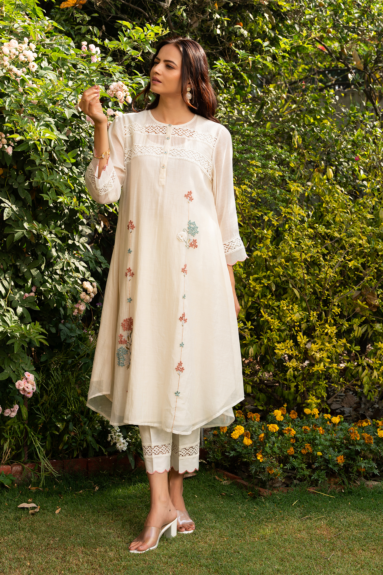 Off-White A Line Chanderi Kiki Kurta Set