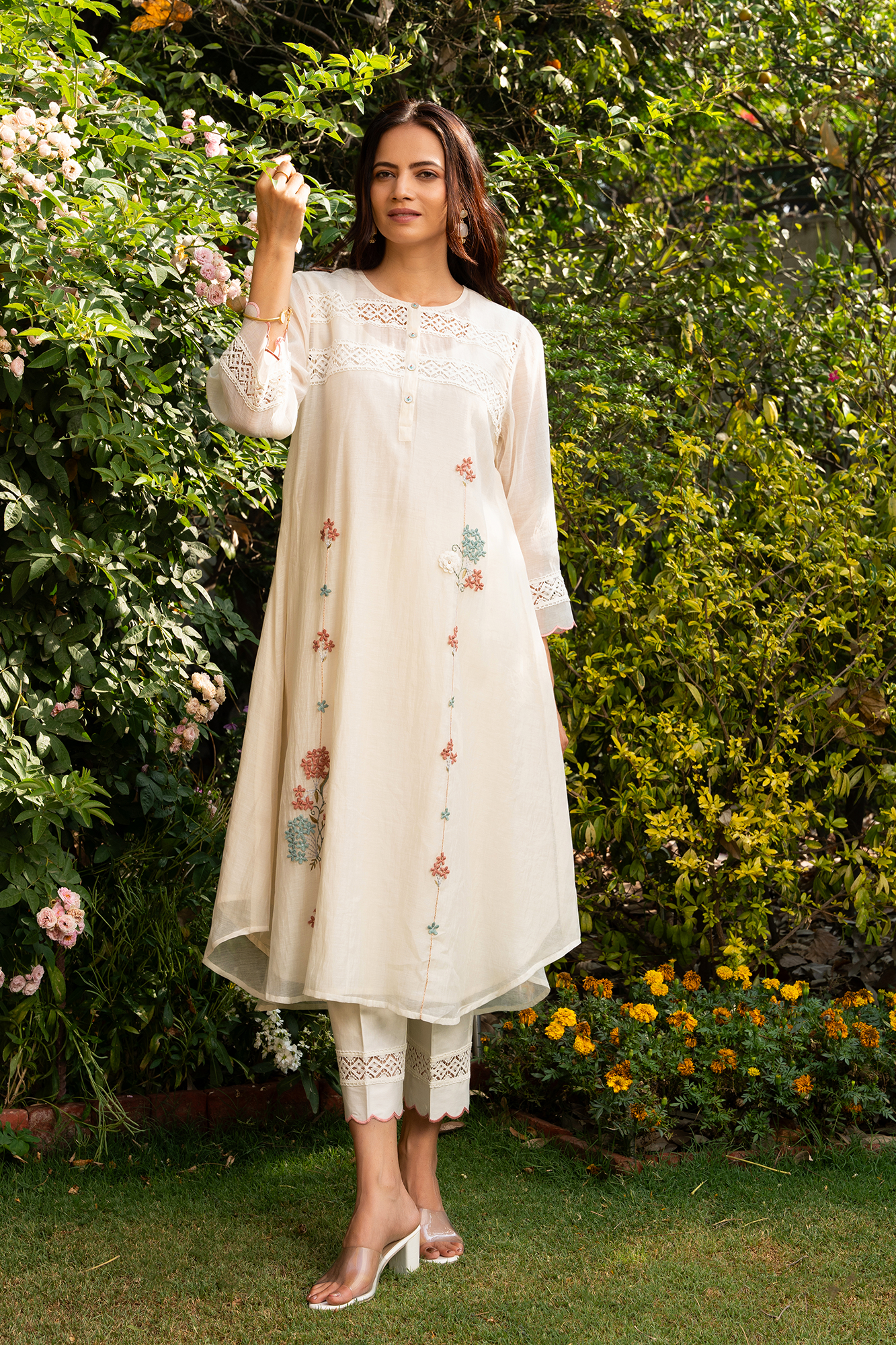 Off-White A Line Chanderi Kiki Kurta Set