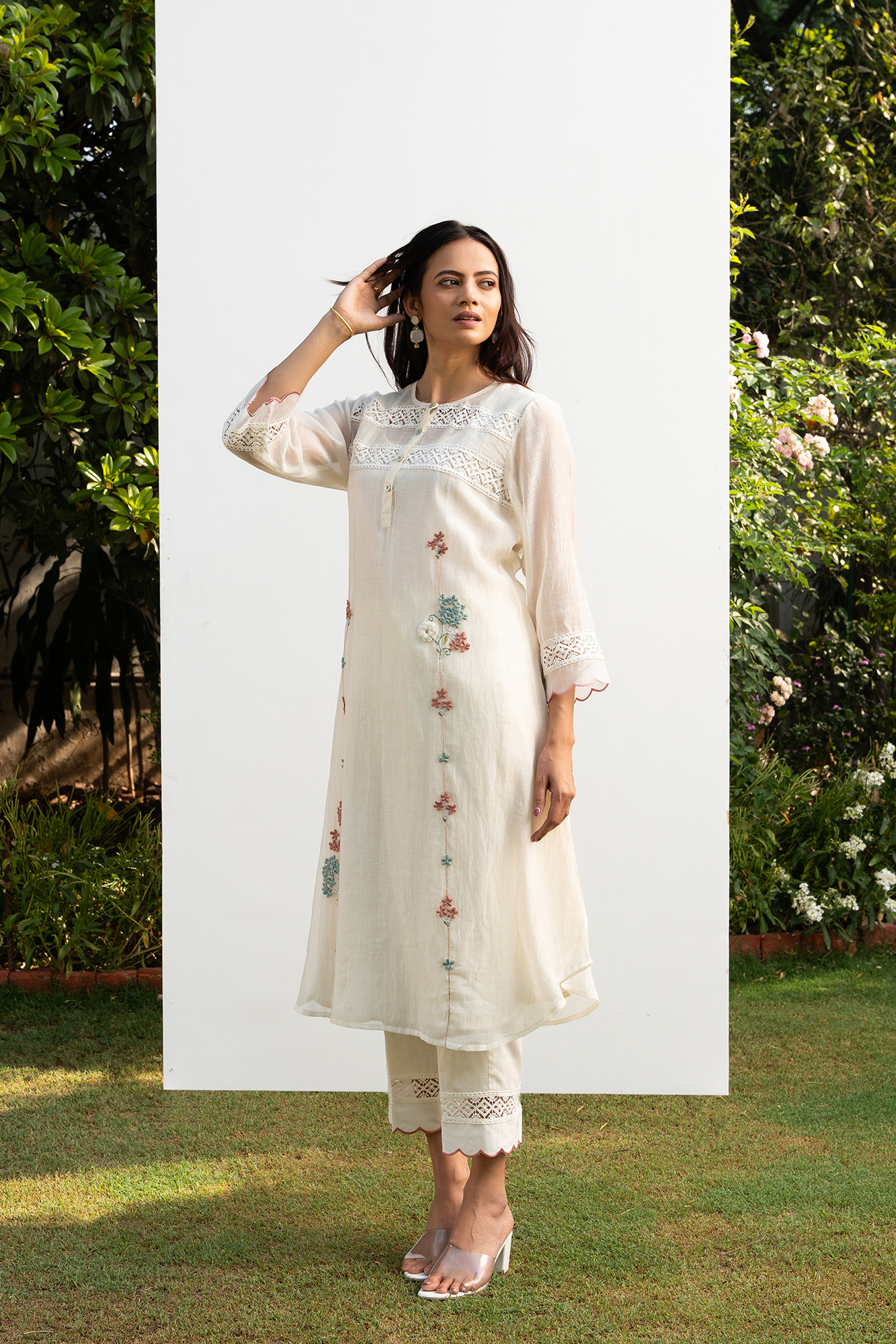 Off-White A Line Chanderi Kiki Kurta Set