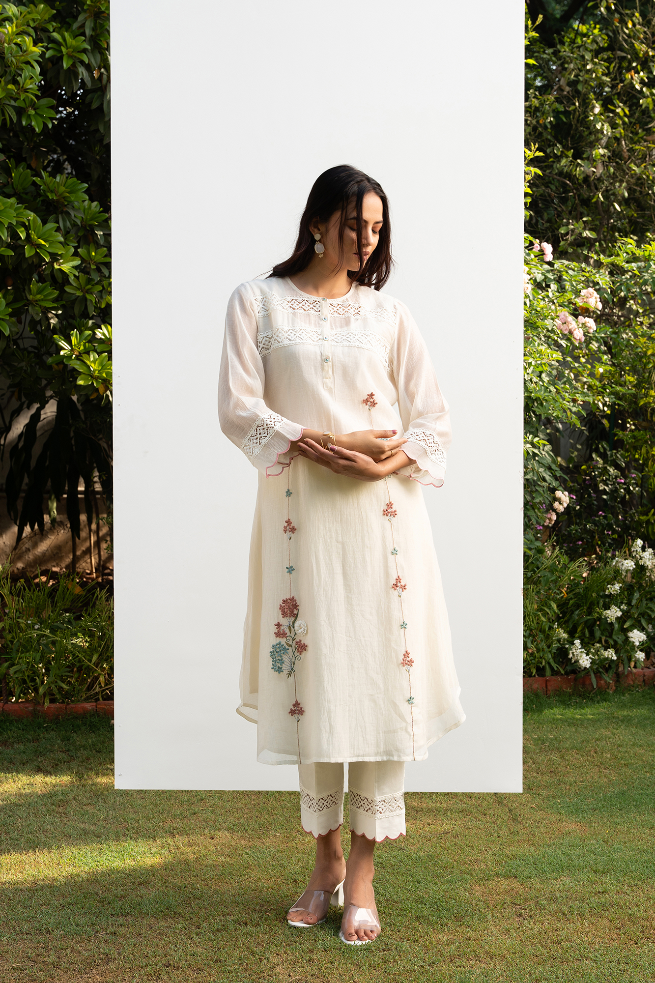 Off-White A Line Chanderi Kiki Kurta Set