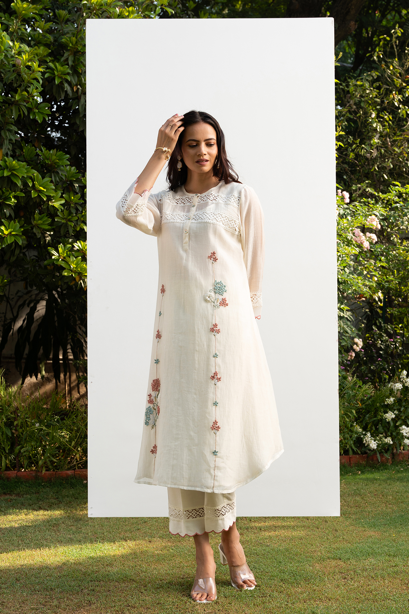 Off-White A Line Chanderi Kiki Kurta Set