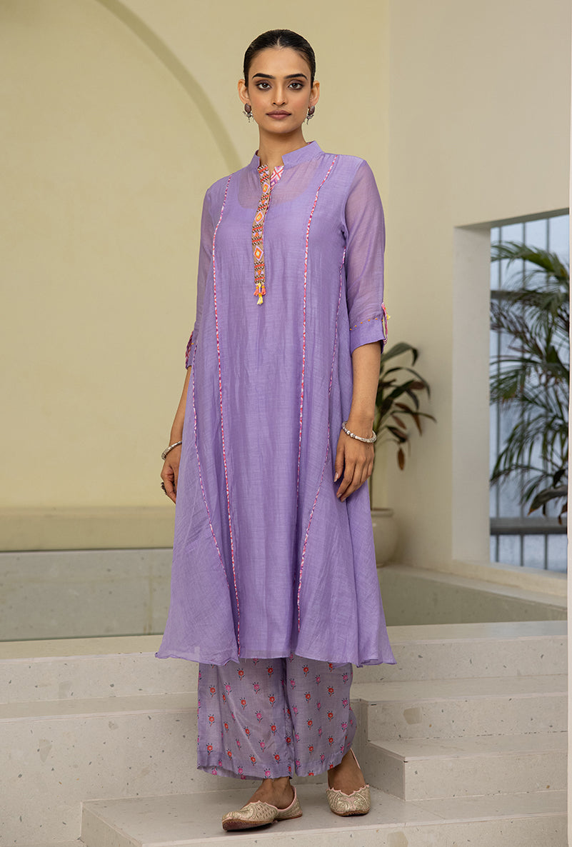 Lilac Collar A-line Reyah Kurta Set