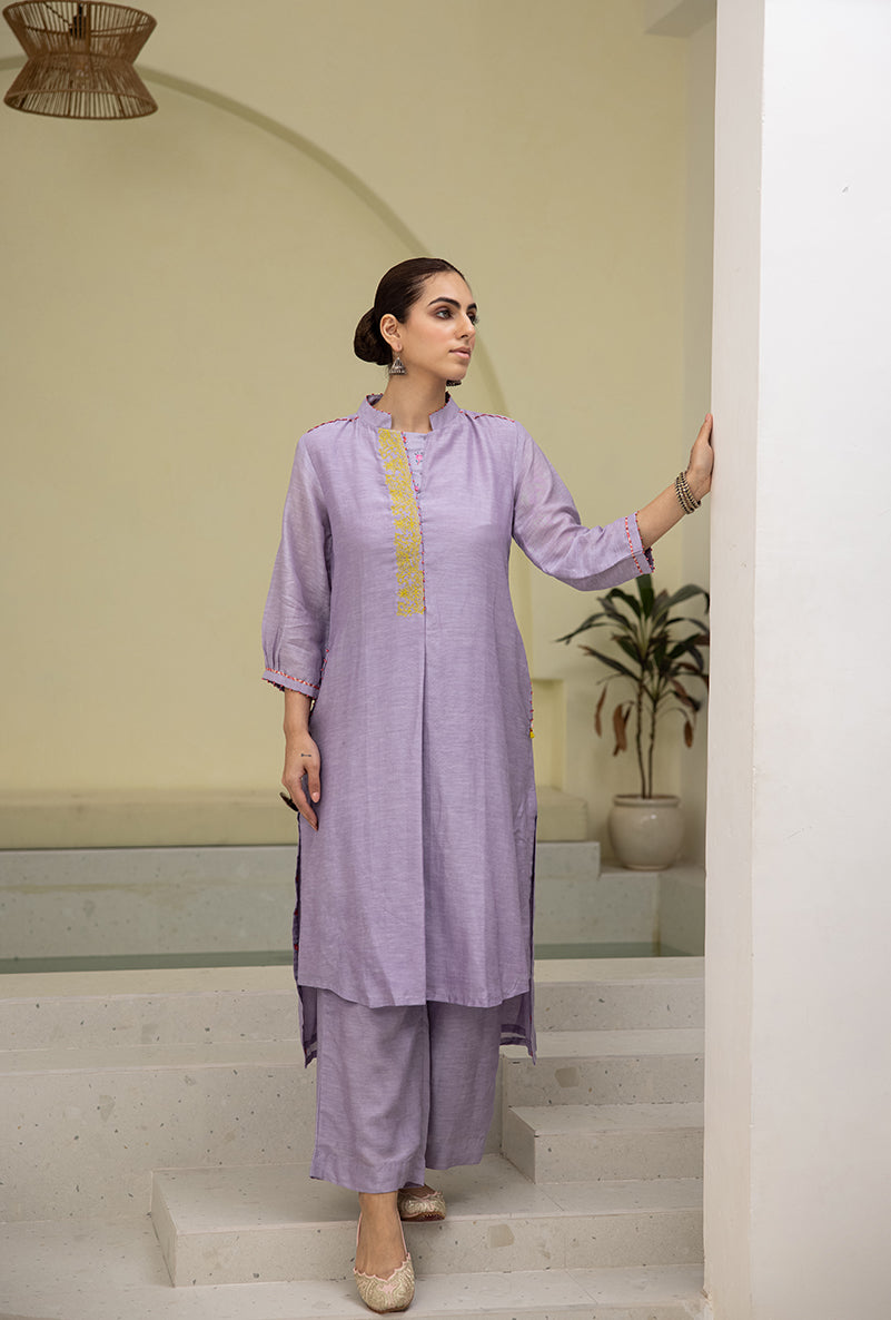 Lilac High Low Collar Reyah Kurta Set