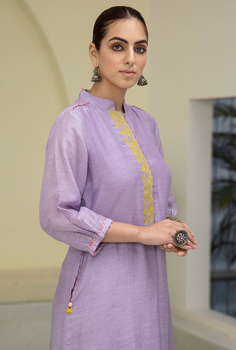 Lilac High Low Collar Reyah Kurta Set