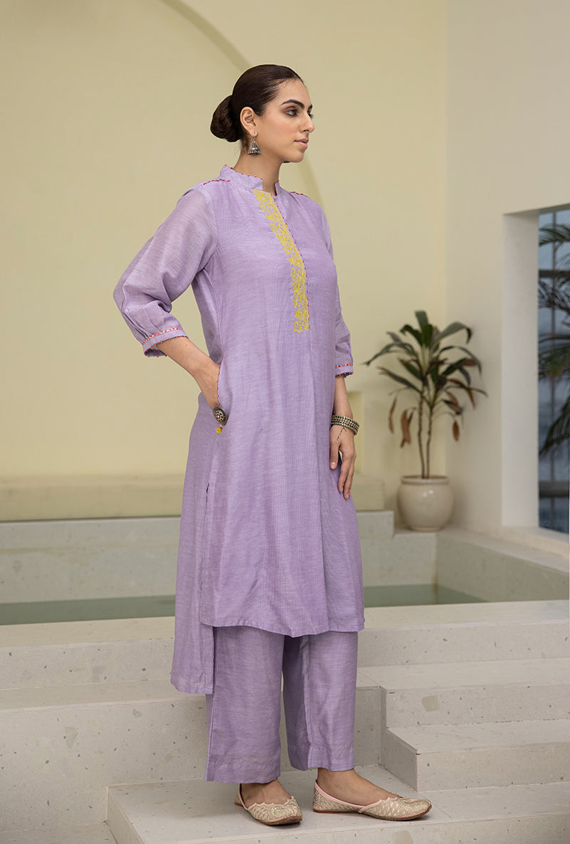 Lilac High Low Collar Reyah Kurta Set