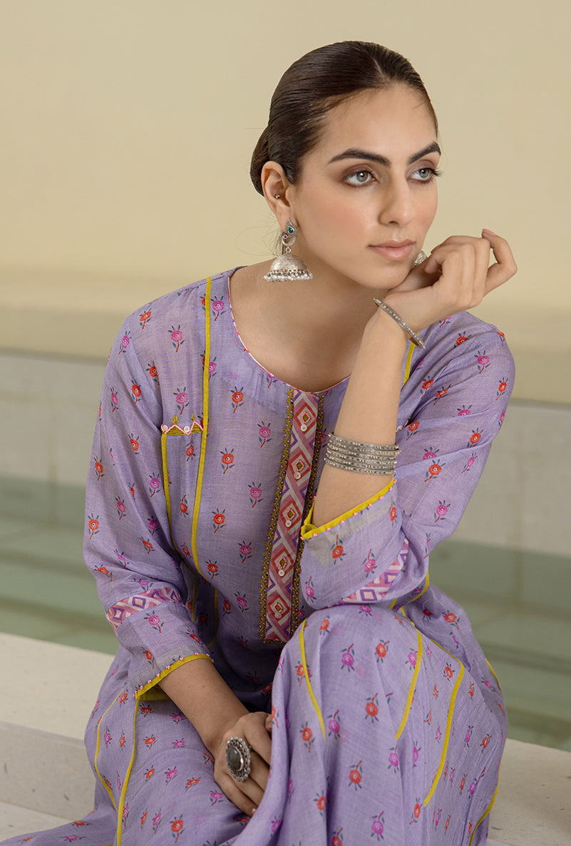 Lilac Printed A-line Reyah Kurta Set