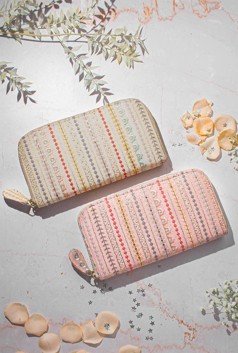 Peach Linea Embroidered Wallet