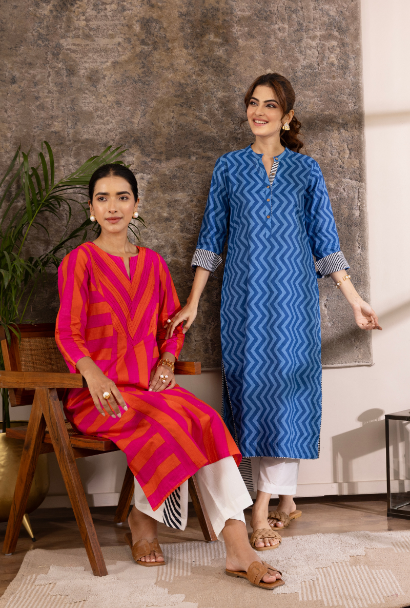 Pink And Orange Stripe Hazel Kurta Set