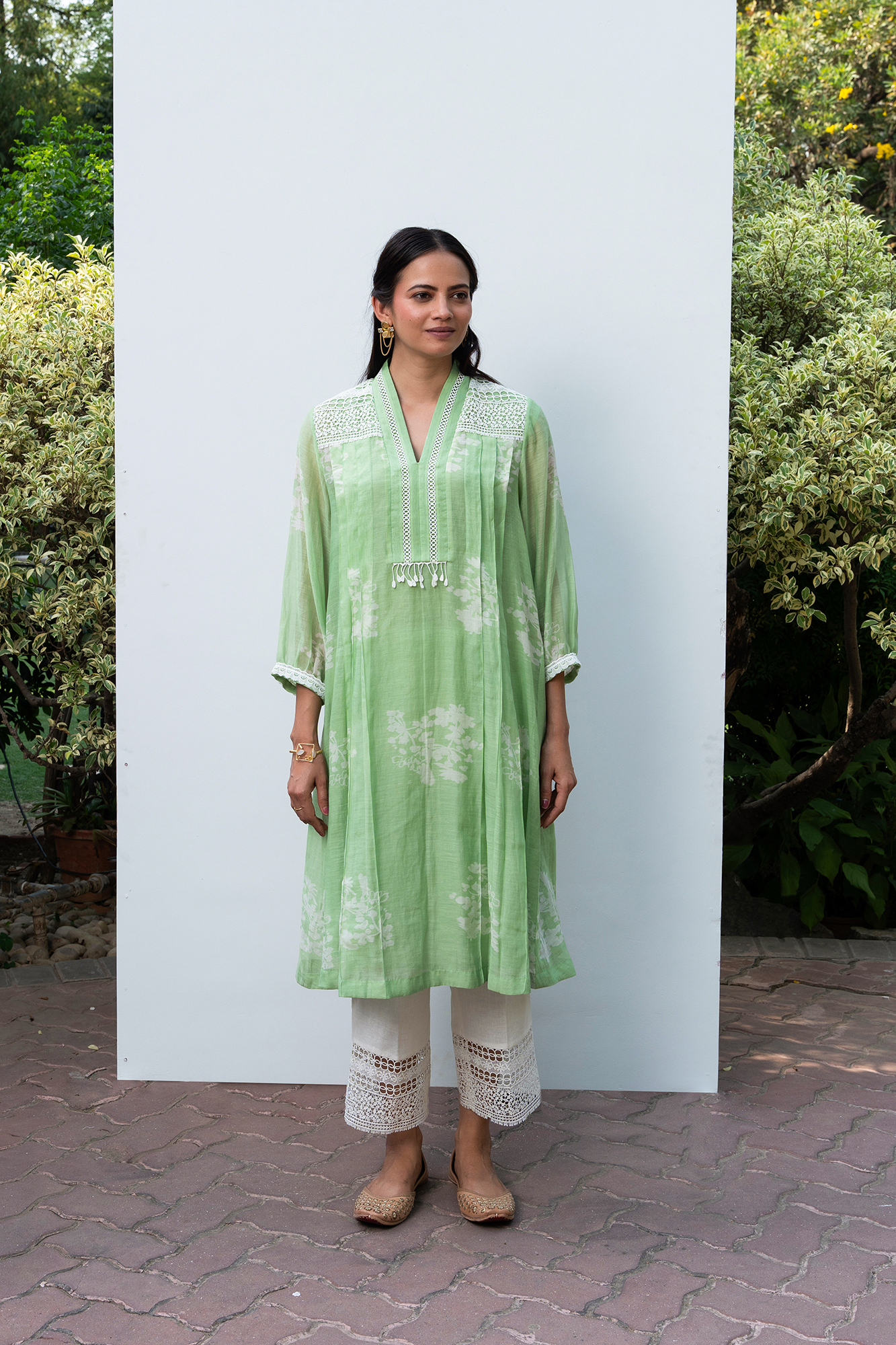 Apple Green Pleated Chanderi Kiki Kurta